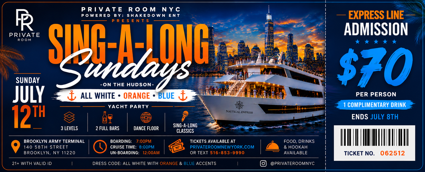 Sing-A-Long Sundays Yacht Party - On The Hudson
